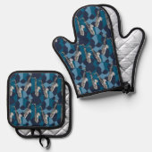 Sketchy Saxophon Gray Pattern Ofenhandschuh & Topflappen-Set (Vorderseite/Rückseite)