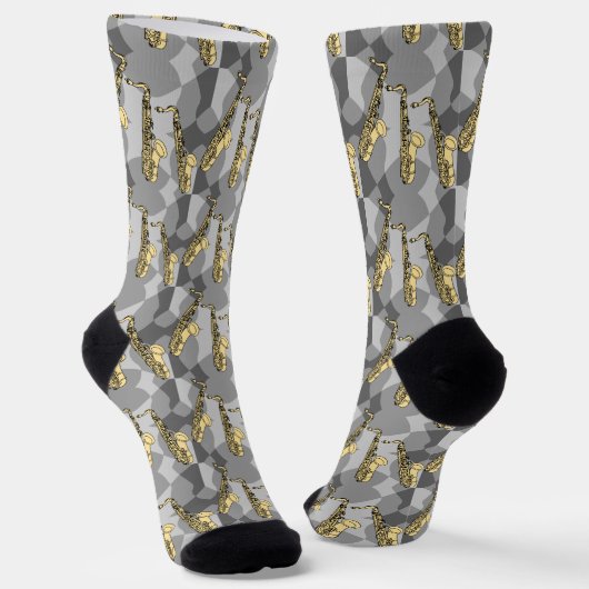 Sketchy Saxophon Gray Pattern Socken (Gewinkelt)