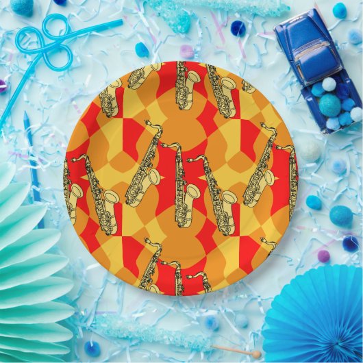 Sketchy Saxophone Grays Pappteller (Party)