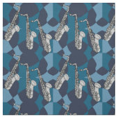 Sketchy Saxophone Pattern Blues Stoff (Muster)