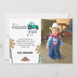 Sketchy Tractor Farm Photo Birthday Thank You Card Einladung