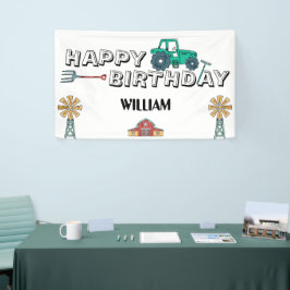 Sketchy Tractor Farm Windmill Boy Happy Birthday Banner