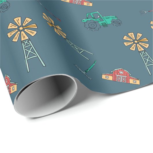 Sketchy Tractor Farm Windmill Kinder Geschenkpapier (Rolleneckpunkt)