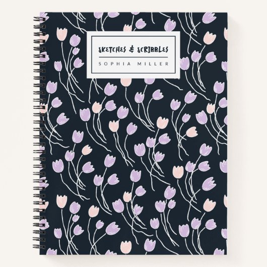 Sketchy Tulips Hand Drawn Floral | Midnight Garden Notizblock (Vorderseite)