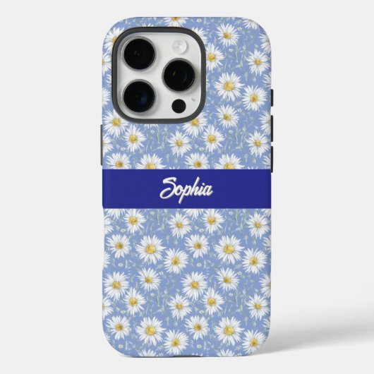 Sketchy White Daisies on Blue Case-Mate iPhone Hülle (Rückseite)