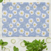 Sketchy White Daisies on Blue Geschirrtuch (Gefaltet)