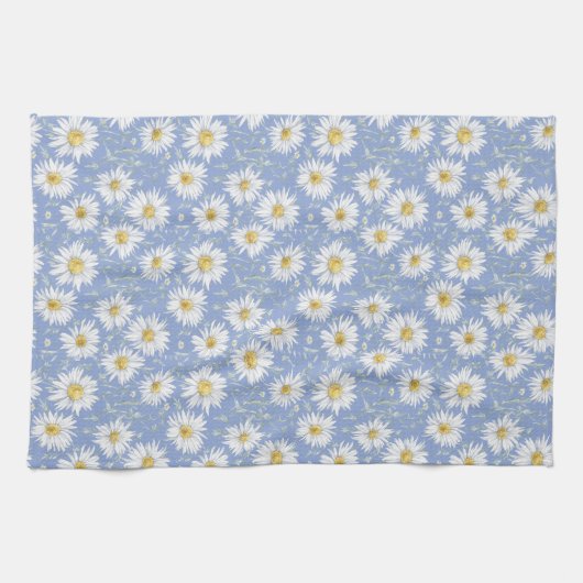 Sketchy White Daisies on Blue Geschirrtuch (Horizontal)