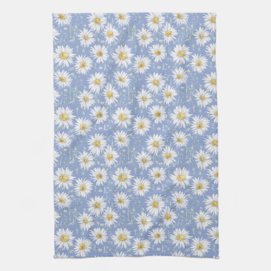 Sketchy White Daisies on Blue Geschirrtuch (Vertikal)