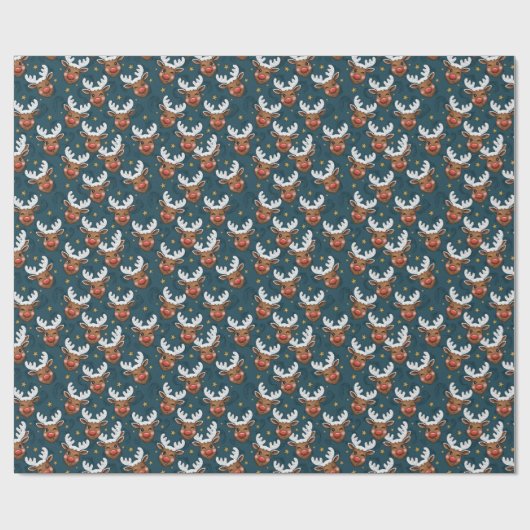 Sketchy Winking Reindeer Face Teal Pattern Geschenkpapier (Flach)