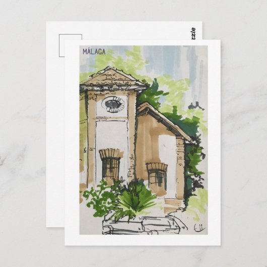 Skethchbook-Seiten. Málaga. Marker Postkarte (Vorne/Hinten)