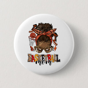 Sketll Mama Game Day Messy Bun Leopard Muttertag Button