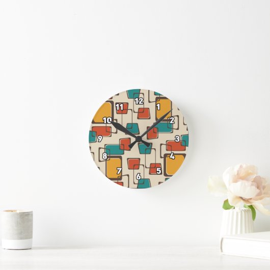 Skewed Squares Midcentury Pattern Runde Wanduhr (Zuhause)
