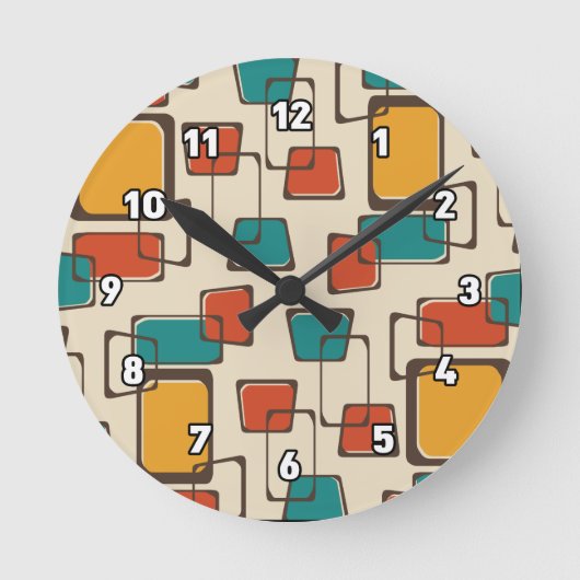 Skewed Squares Midcentury Pattern Runde Wanduhr (Vorderseite)
