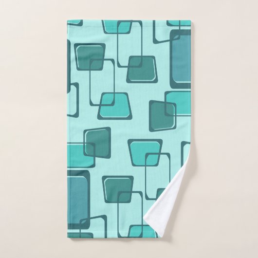 Skewed Squares Midjahrhundert Türkis Badhandtuch Set (Handtuch)