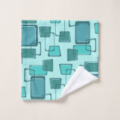 Skewed Squares Midjahrhundert Türkis Badhandtuch Set (Waschlappen)
