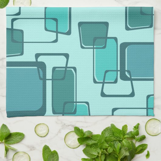 Skewed Squares Midjahrhundert Türkis Geschirrtuch (Gefaltet)