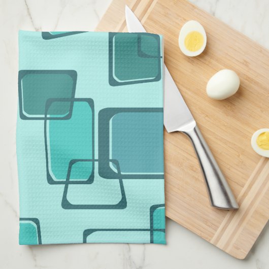 Skewed Squares Midjahrhundert Türkis Geschirrtuch (Viertel Falte)