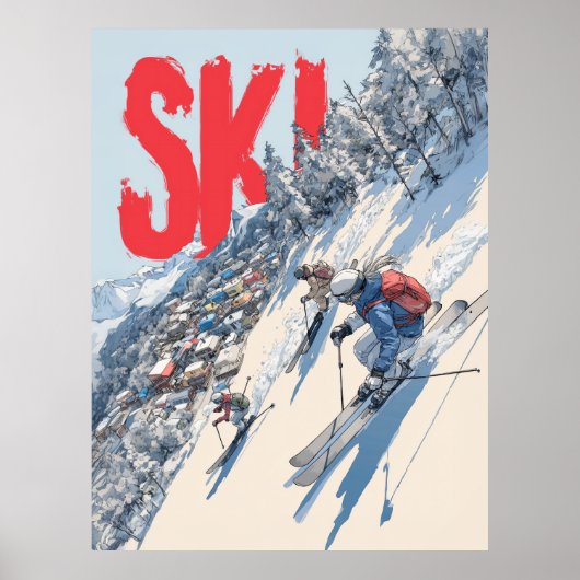 Ski-Abenteuer am Berghang Poster (Vorne)