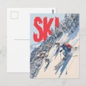 Ski-Abenteuer am Berghang Postkarte (Vorne/Hinten)