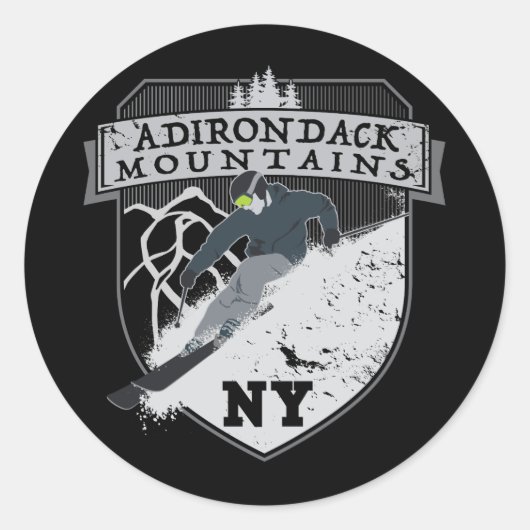 Ski Adirondack, NY Runder Aufkleber (Vorderseite)