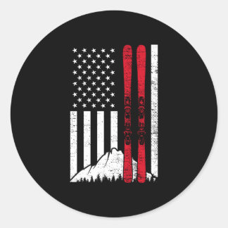 Ski amerikanische Flagge Skifahren patriotischer S Runder Aufkleber