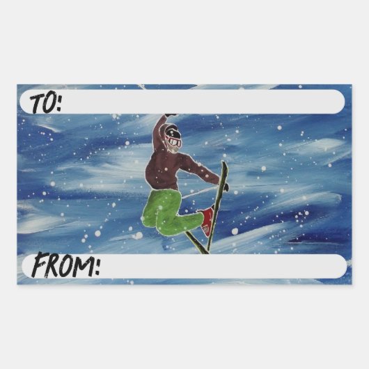 Ski-Art-Geschenklabel Rechteckiger Aufkleber (Vorderseite)