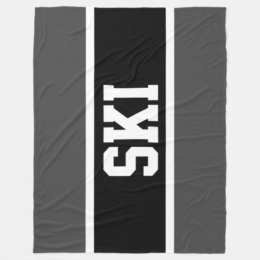 SKI Athletic Sporty Bold Schwarz-weiß Grau Streife Fleecedecke (Vorderseite)