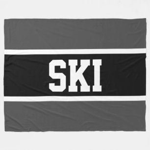 SKI Athletic Sporty Bold Schwarz-weiß Grau Streife Fleecedecke