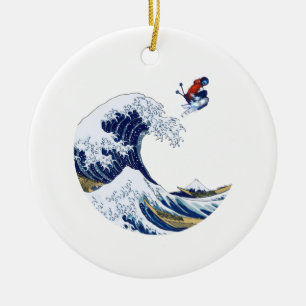 Ski auf dem großen Wellenschmuck von Kanagawa Orna Keramik Ornament