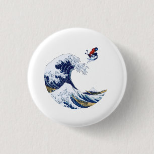 Ski auf der Großen Welle von Kanagawa Japanisch Button