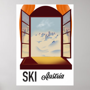 Ski Austria Fenster Reiseplakat. Poster