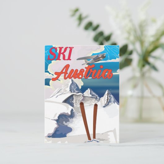 Ski Austria Vintage Reiseplakat Postkarte (Stehend Vorderseite)
