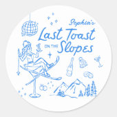 Ski Bachelorette Letzten Toast auf den Pisten Runder Aufkleber (Vorderseite)