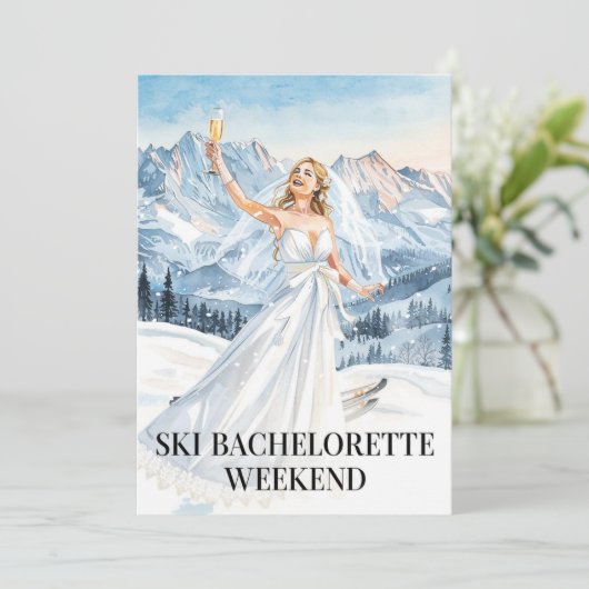 Ski Bachelorette Weekend Bride on the Slopes Einladung (Stehend Vorderseite)