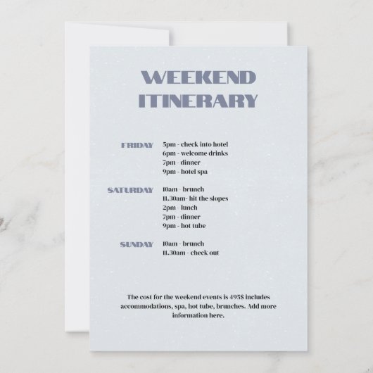 Ski Bachelorette Winter Weekend Itinerary Einladung (Rückseite)