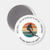 Ski Big Sky, Montana - Man Skier, Schwarzer Text Magnet (Vorderseite/Rückseite)