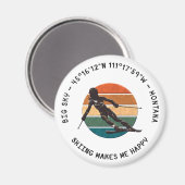 Ski Big Sky, Montana Skier, Schwarzer Text Magnet (Vorderseite/Rückseite)