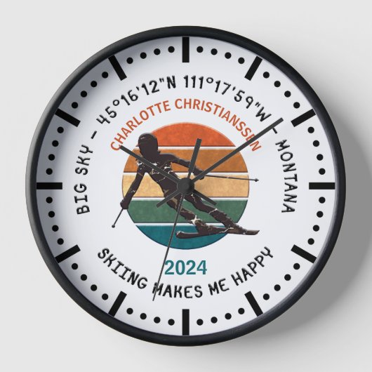 Ski Big Sky, Montana Skier, Schwarzer Text Uhr (Vorderseite)