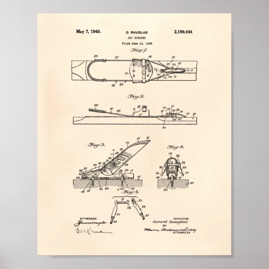 Ski Binding 1940 Patent Art - Alter Peper Poster (Vorne)