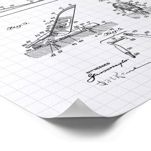 Ski Binding 1940 Patent Art - Lined Peper Poster (Ecke)