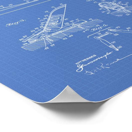 Ski Binding 1940 Patentart - Blueprint Poster (Ecke)