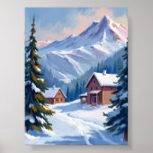 Ski Cabin Mountain Landscape Watercolor Winter Poster (Vorne)