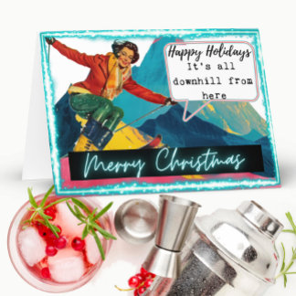 Ski Christmas Card Funny Retro Skiing Best Friend Karte