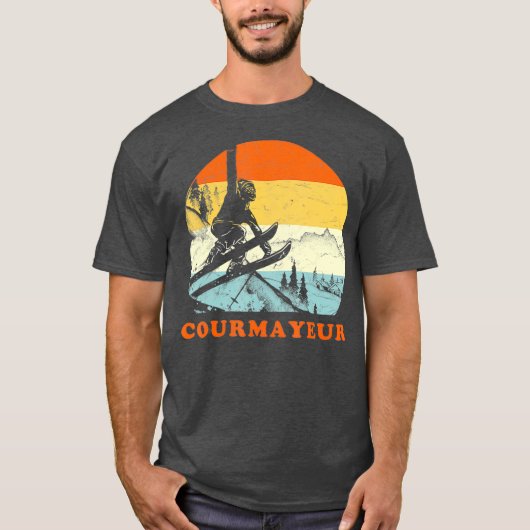 Ski Courmayeur Italien Vintages Schneeschuhwandern T-Shirt (Vorderseite)