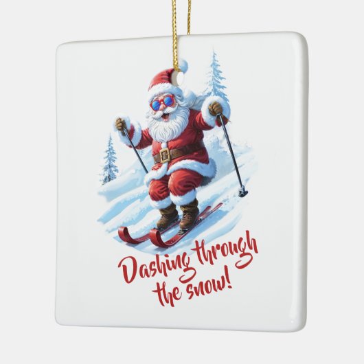 Ski Custom Modern Funky Santa Niedlich Weihnachten Keramikornament (Links)