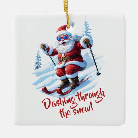 Ski Custom Modern Funky Santa Niedlich Weihnachten Keramikornament (Vorderseite)