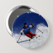Ski, der hinunter den Berg läuft Button (Vorne & Hinten)