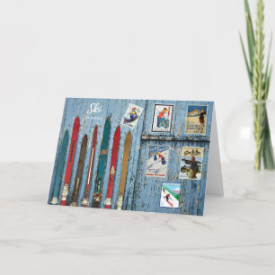 Ski Die Vintagen Holzskis der Welt Feiertagskarte