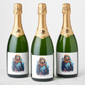 Ski Dog in Ski Googles  5 Schaumweinetikett (Flaschen)