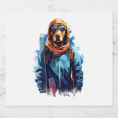 Ski Dog in Ski Googles  5 Schaumweinetikett (Einzelnes Label)